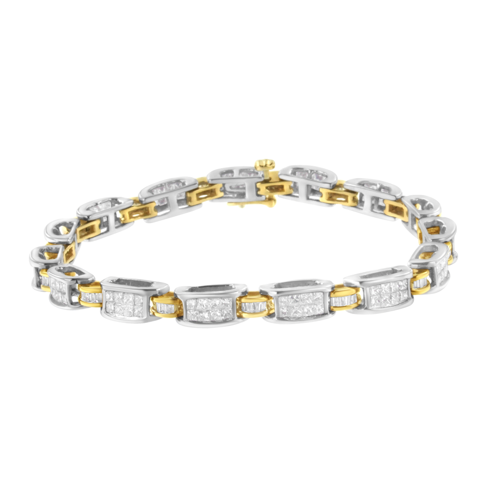 14K Two-Tone Gold Princess and Baguette-Cut Diamond Link Bracelet (3.00 cttw,
